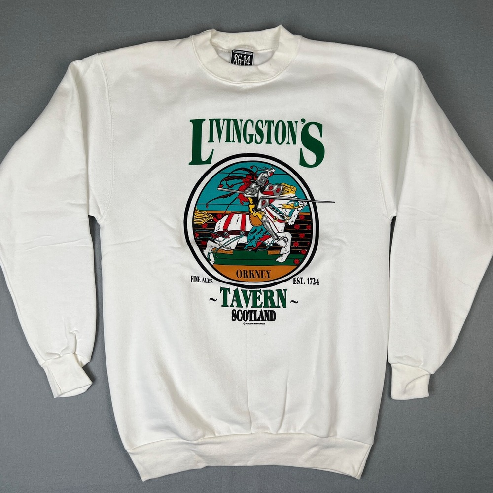 VTG Livingstons Tavern Sweatshirt Fits Small Scotland Orkney Knight Jousting USA